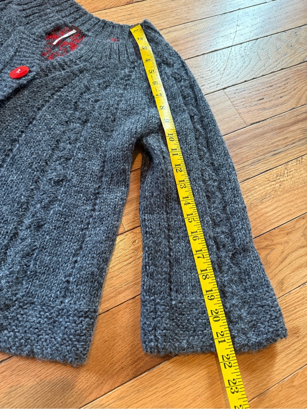 FREE PEOPLE ALPACA BLEND SHORT SWING CHUNKY CARDIGAN GRAY/RED WOMEN’S SIZE L - Picture 13 of 13